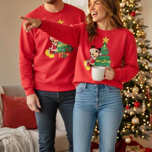 Disney Mickey Mouse Pullover Red Christmas Sweater Size L NWOT